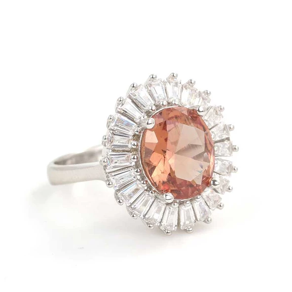 925 Ayar Gümüş Oval Zultanit ve Baget Taş Yüzük, Büyük - Resim 2