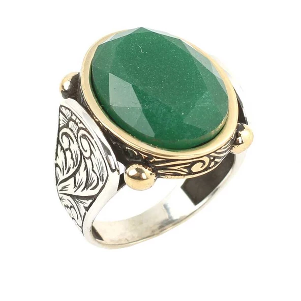 925 Ayar Gümüş Kök Zümrüt Taşlı Erkek Yüzüğü ürün görseli