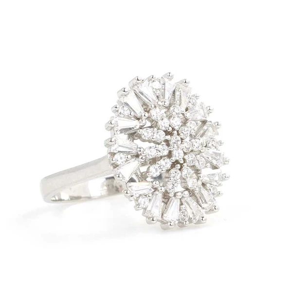 925 Ayar Gümüş Oval Model Baget Taşlı Yüzük - Resim 2