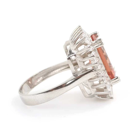 925 Ayar Gümüş Dikdörtgen Zultanit ve Baget Taş Yüzük, Büyük - Resim 4