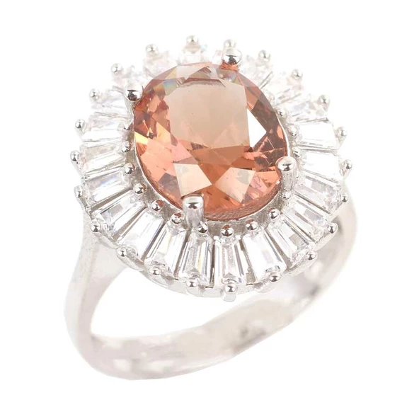 925 Ayar Gümüş Oval Zultanit ve Baget Taş Yüzük, Büyük ürün görseli