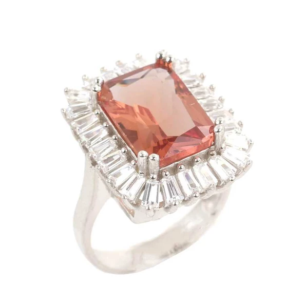 925 Ayar Gümüş Dikdörtgen Zultanit ve Baget Taş Yüzük, Büyük ürün görseli 1