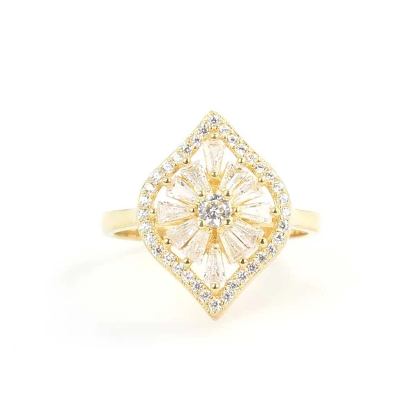 925 Ayar Gümüş Oval Model Zirkon Taşlı Yüzük - Resim 3