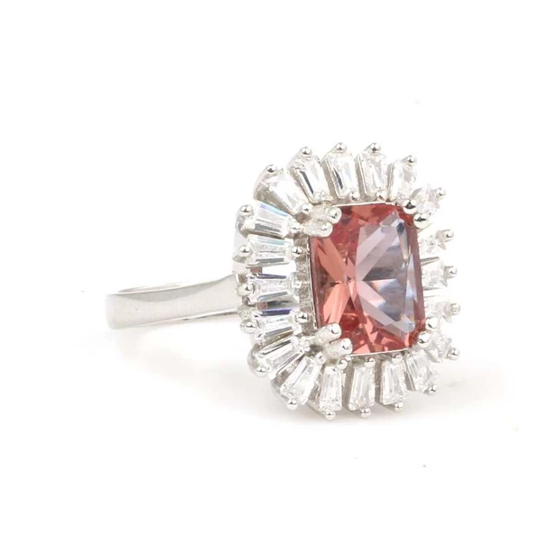 925 Ayar Gümüş Kare Zultanit ve Baget Taşlı Yüzük - Resim 2