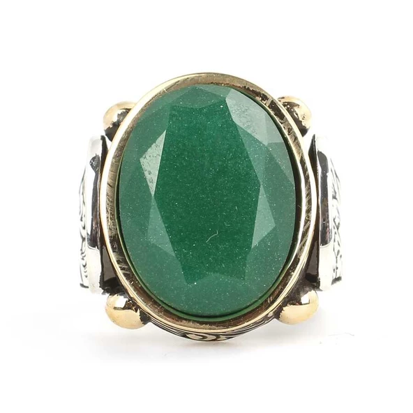 925 Ayar Gümüş Kök Zümrüt Taşlı Erkek Yüzüğü - Resim 4