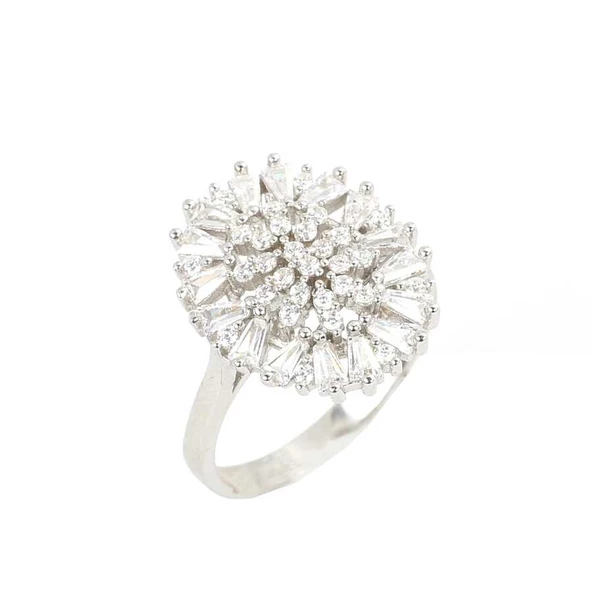 925 Ayar Gümüş Oval Model Baget Taşlı Yüzük ürün görseli 1