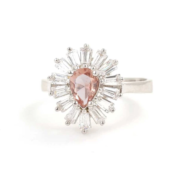 925 Ayar Gümüş Minik Damla Zultanit ve Baget Taş Yüzük - Resim 2