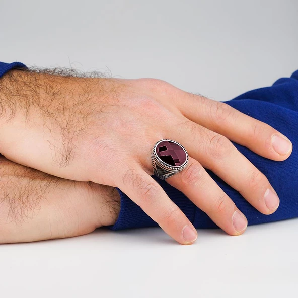 Kırmızı Zirkon Taşlı 925 Ayar Gümüş Yüzük - Resim 2