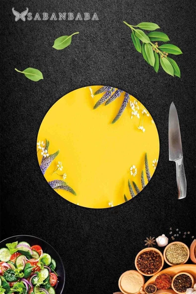 Sarı Karanfil Cam Kesme Tahtası - Sunum Tabağı| Çap 20 - Resim 2