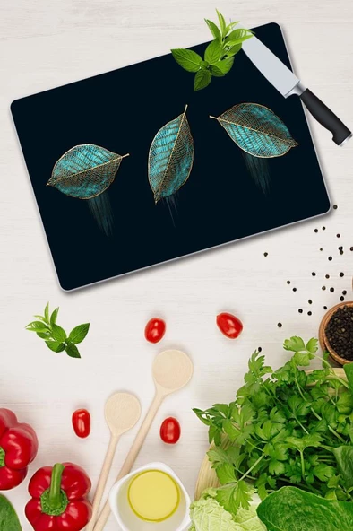 30x40 cm Üç Yaprak Desenli Cam Kesim Tablası - Resim 3