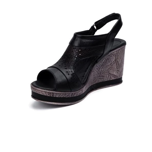 VENÜS 2015707Y DOLGU TOPUK HAFİF DERİ KADIN SANDALET - 4