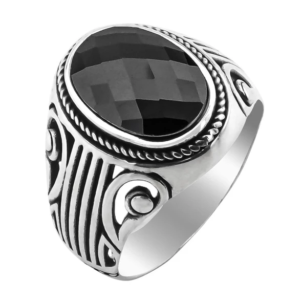 Siyah Zirkon Taşlı 925 Ayar Gümüş Yüzük - Resim 3