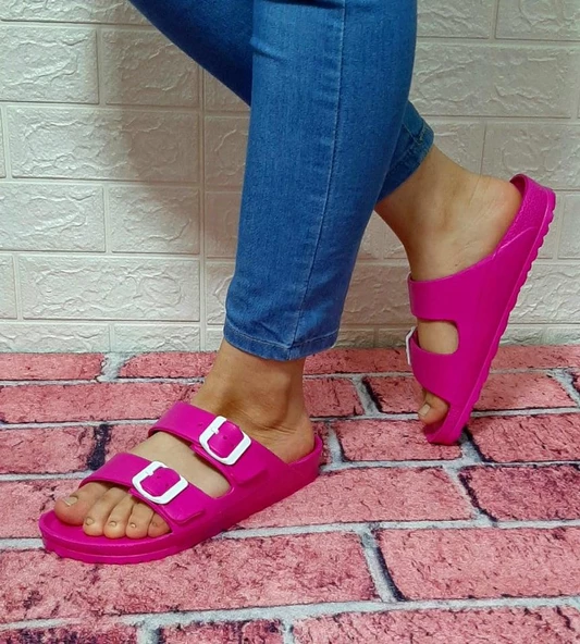 Hammerjack 234 Fuşya Pembe Çift Tokalı Havuz Plaj Günlük Terlik - Resim 7