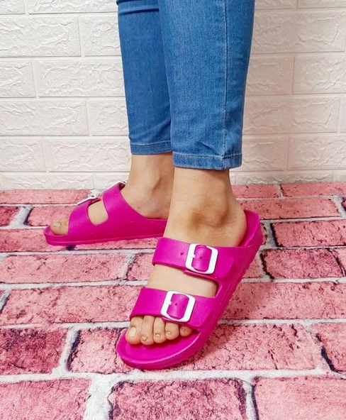 Hammerjack 234 Fuşya Pembe Çift Tokalı Havuz Plaj Günlük Terlik - Resim 6