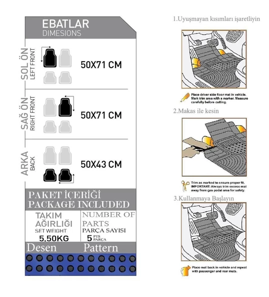 DACIA SANDERO 2008-2013 İcon Mavi Oto Paspas Seti - 2