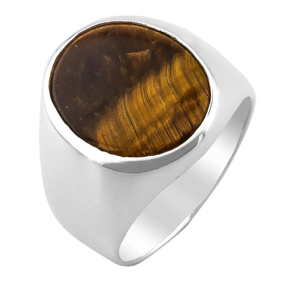 Oval Kaplangözü Taşlı Parlak 925 Ayar Gümüş Yüzük - Resim 3