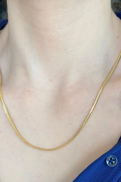 14 Ayar Yeşil Altın Kadın Balık Sırtı Zincir Kolye 2,5 mm - 9