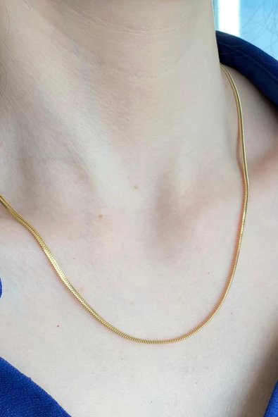 14 Ayar Yeşil Altın Kadın Balık Sırtı Zincir Kolye 2,5 mm