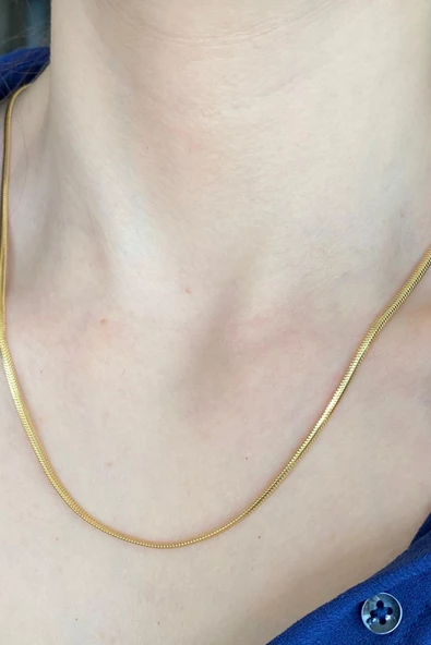 14 Ayar Yeşil Altın Kadın Balık Sırtı Zincir Kolye 2,5 mm - 8