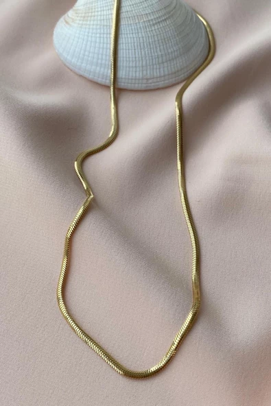 14 Ayar Yeşil Altın Kadın Balık Sırtı Zincir Kolye 2,5 mm - 3