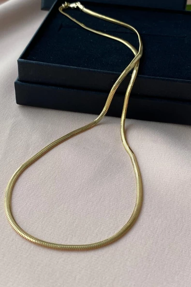 14 Ayar Yeşil Altın Kadın Balık Sırtı Zincir Kolye 2,5 mm - 5