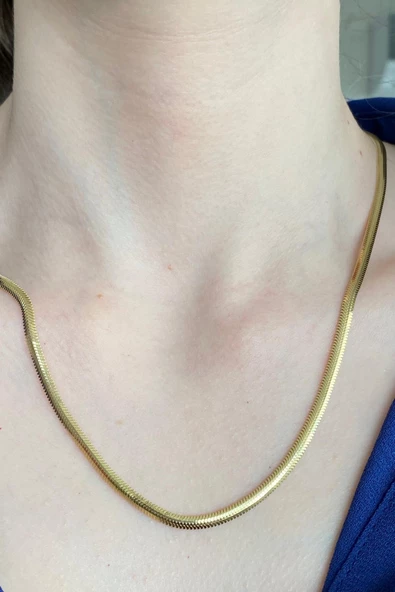 14 Ayar Yeşil Altın Kadın Balık Sırtı Zincir Kolye 3 mm - 9