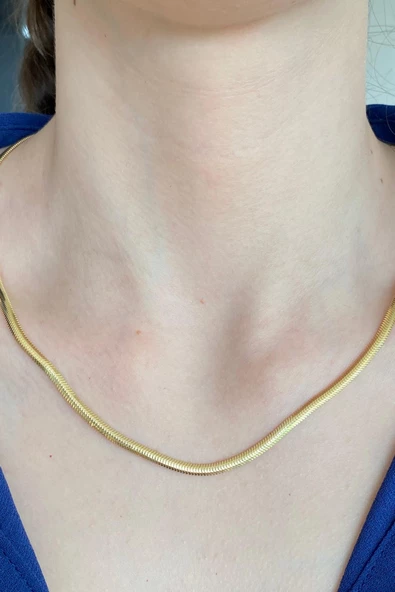 14 Ayar Yeşil Altın Kadın Balık Sırtı Zincir Kolye 3 mm - 7