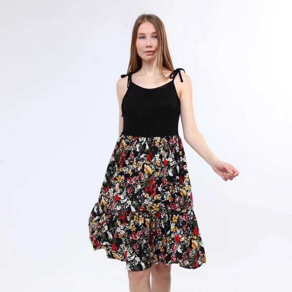 DRR Moda Çiçek Desenli Askılı Elbise - 3