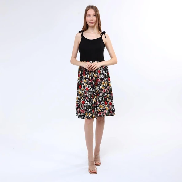 DRR Moda Çiçek Desenli Askılı Elbise - 2