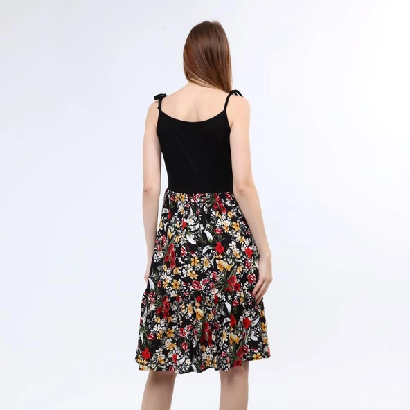 DRR Moda Çiçek Desenli Askılı Elbise - 6