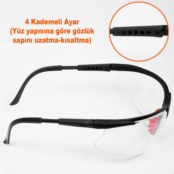 Baymax İş Güvenlik Gözlüğü Koruyucu Silikonlu Gözlük S600 Şeffaf (12 ADET) - 3