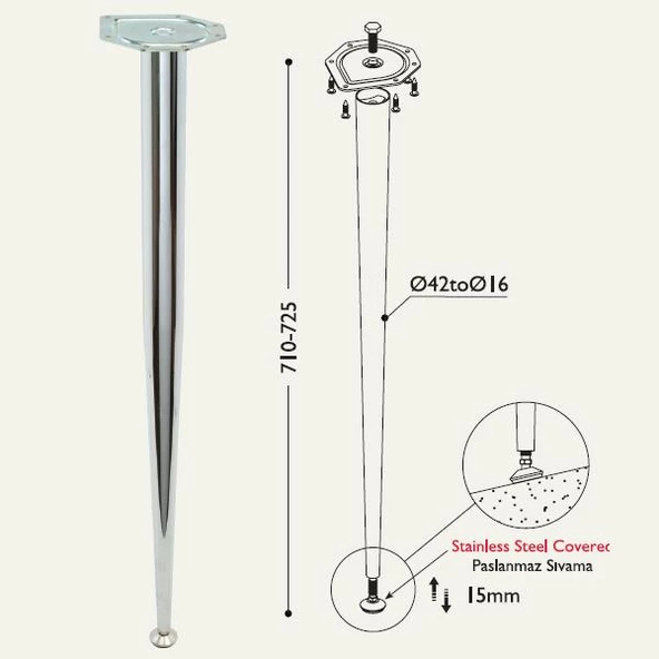 Masa Ayağı 11.860 - 42-16mm Konik (4 Adet) - Resim 2