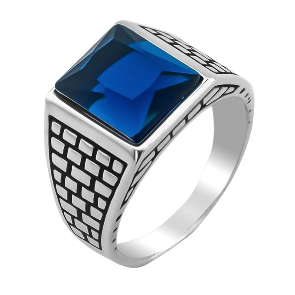 Parlament Mavisi Zirkon Taşlı 925 Ayar Gümüş Yüzük - Resim 3