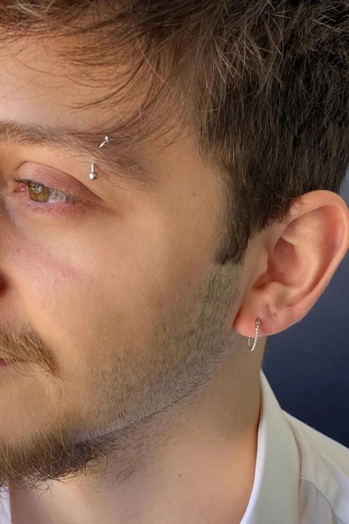 14 Ayar Beyaz Altın Burgulu Halka Erkek Küpe - 6