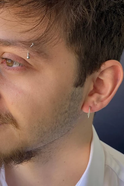 14 Ayar Beyaz Altın Burgulu Halka Erkek Küpe - 3