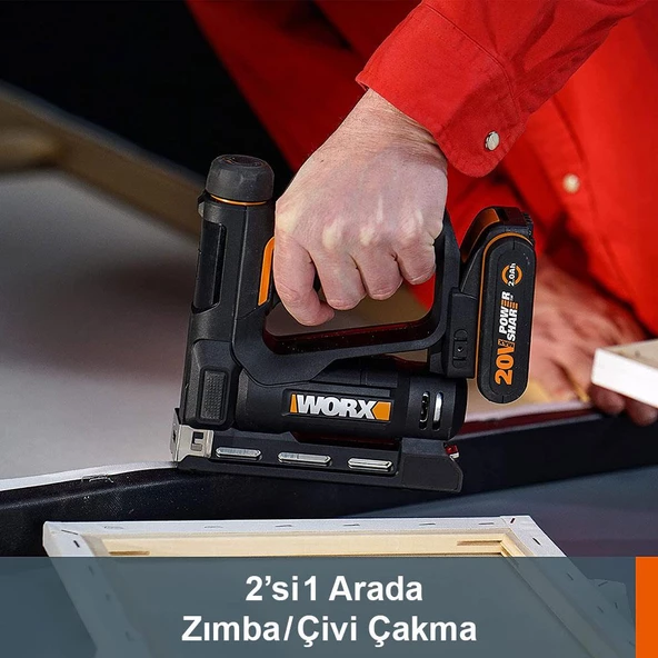 Worx Wx843 20Volt/2.0Ah. Li-İon Şarjlı Profesyonel 6-14Mm Zımba Ve 15Mm Çivi Çakma + 3500 Adet Yedek Zımba Ve Çivi - 8