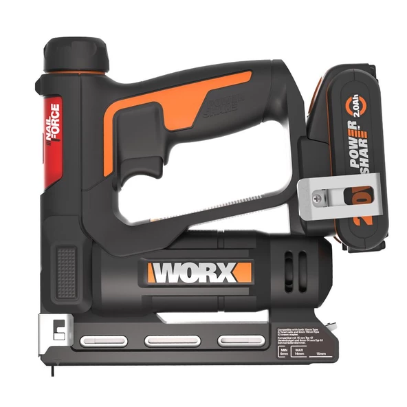Worx Wx843 20Volt/2.0Ah. Li-İon Şarjlı Profesyonel 6-14Mm Zımba Ve 15Mm Çivi Çakma + 3500 Adet Yedek Zımba Ve Çivi - 2