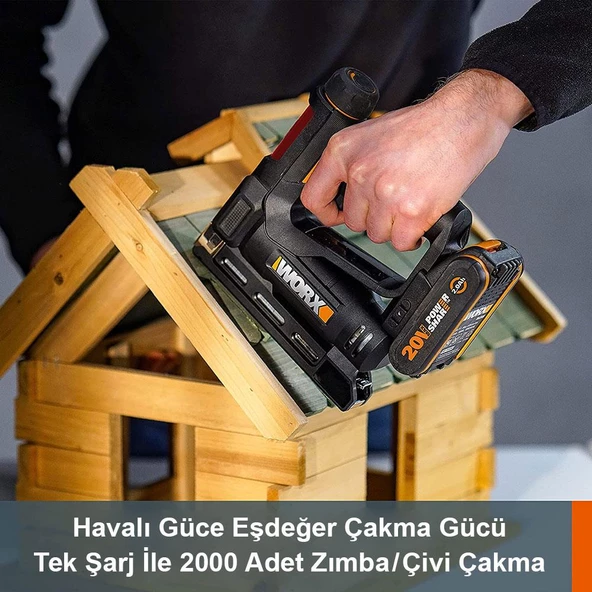 Worx Wx843 20Volt/2.0Ah. Li-İon Şarjlı Profesyonel 6-14Mm Zımba Ve 15Mm Çivi Çakma + 3500 Adet Yedek Zımba Ve Çivi - 7