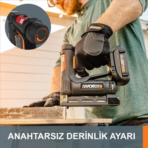 Worx Wx843 20Volt/2.0Ah. Li-İon Şarjlı Profesyonel 6-14Mm Zımba Ve 15Mm Çivi Çakma + 3500 Adet Yedek Zımba Ve Çivi - 9