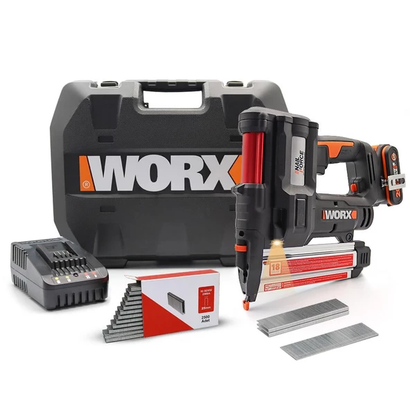 Worx Wx840 20Volt/2.0Ah. Li-İon Şarjlı Profesyonel 16-40Mm Zımba Ve 15-50Mm Çivi Çakma + 2900 Adet Yedek Zımba Ve Çivi