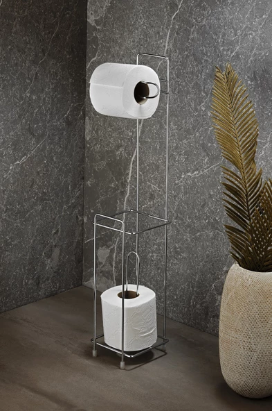 SAS Ayaklı Wc Kağıtlı Tuvalet Kagıtlığı Krom Kaplama Yedek Kağıt Hazneli ürün görseli