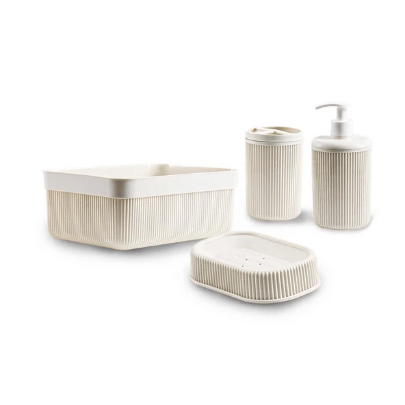 Hometarz 4 lü Plastik Banyo Seti Fırçalık Sabunluk Organizer - 5