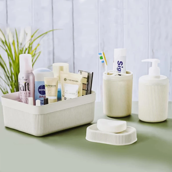 Hometarz 4 lü Plastik Banyo Seti Fırçalık Sabunluk Organizer - 4
