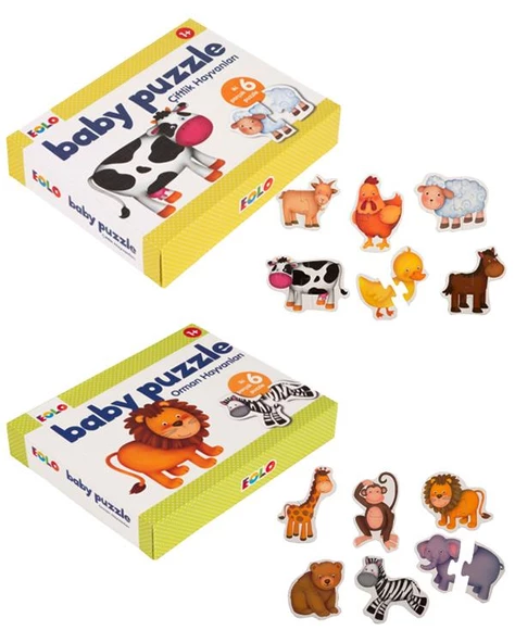 Çiftlik Hayvanları ve Orman Hayvanları Baby Puzzle 2li Set Eolo
