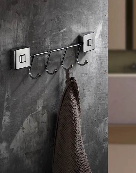 SAS Delmeye Son Yapışkanlı 4 Kancalı Mutfak Banyo Havlu Bornoz Askısı Krom Y-604 ürün görseli 1
