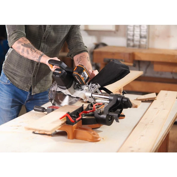 WORX WX845.9CB 20Volt/2.0Ah Li-ion Çift Akülü Şarjlı 216MM Profesyonel Kızaklı Gönye Kesme - 11