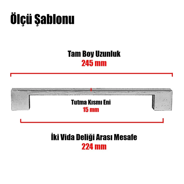Cemre Çekmece Mutfak Dolap Kapak Kulpu Kulbu 224 mm Metal Kulp - 3