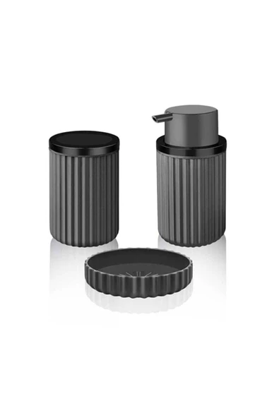 SAS Banyo Takımı Diş Fırçalık Sıvı Sabunluk Katı Sabunluk 3Lü Set Gri - 3