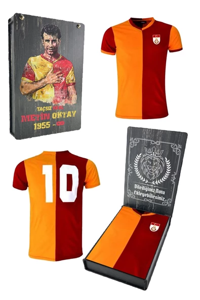 Galatasaray Orijinal Metin Oktay T-Shirt Özel Tasarım Aslan Baskılı Ahşap Kutu