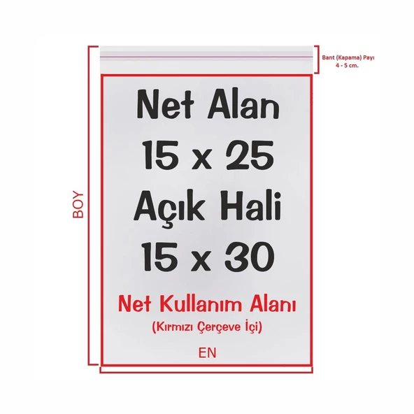 15x25+5 cm. (15x30) 100 Adet - Şeffaf Bantlı Yapışkanlı OPP Jelatin Poşet